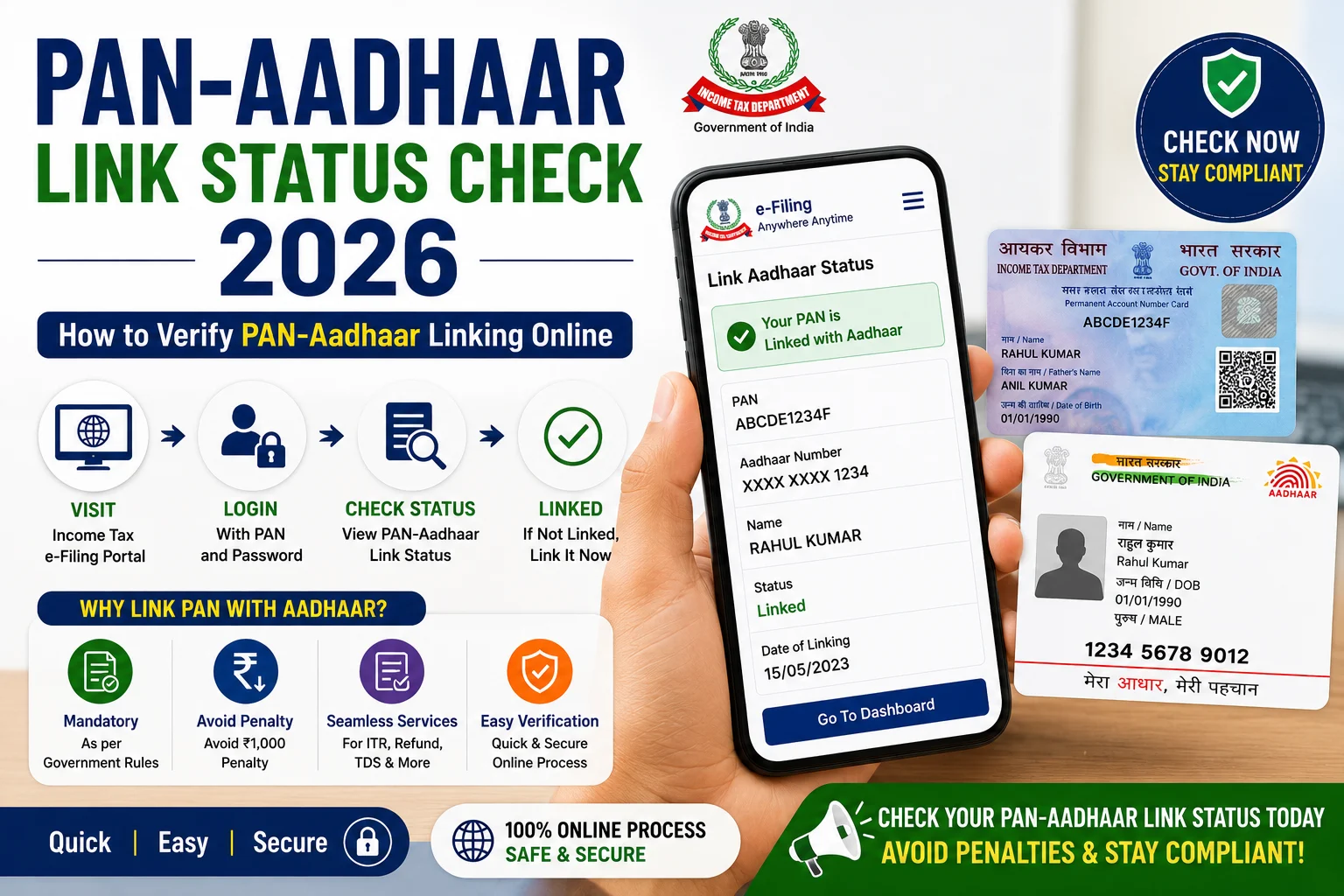 PAN adhar link status check 2026