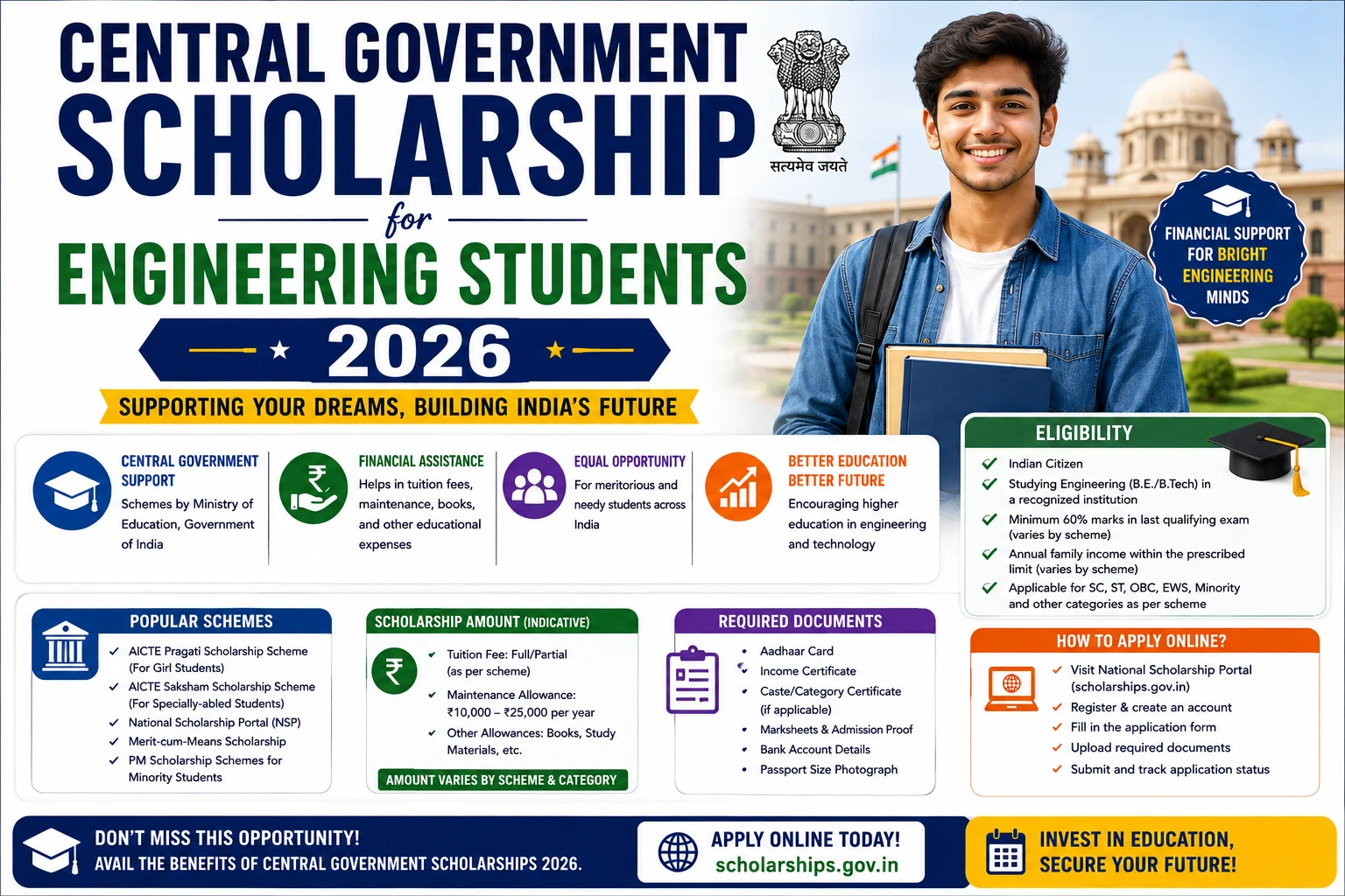 Central Government Scholarship for Engineering Students 2026: Eligibility, Amount & Apply Online