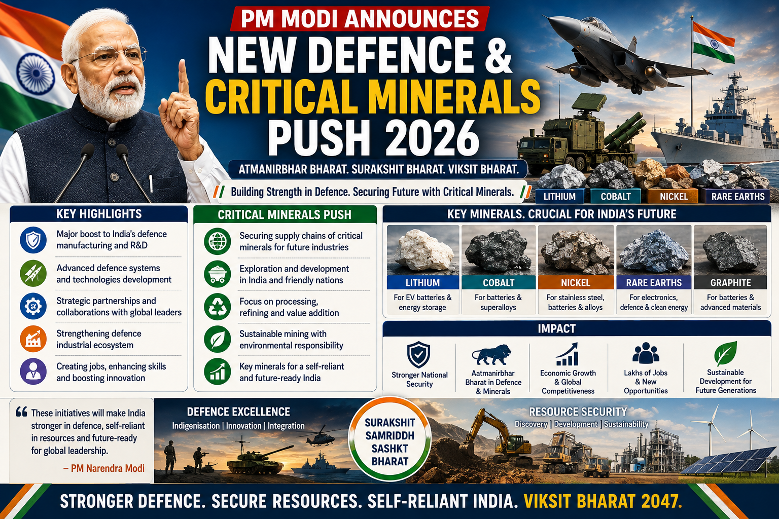 PM Modi Defence & Critical Minerals Push 2026