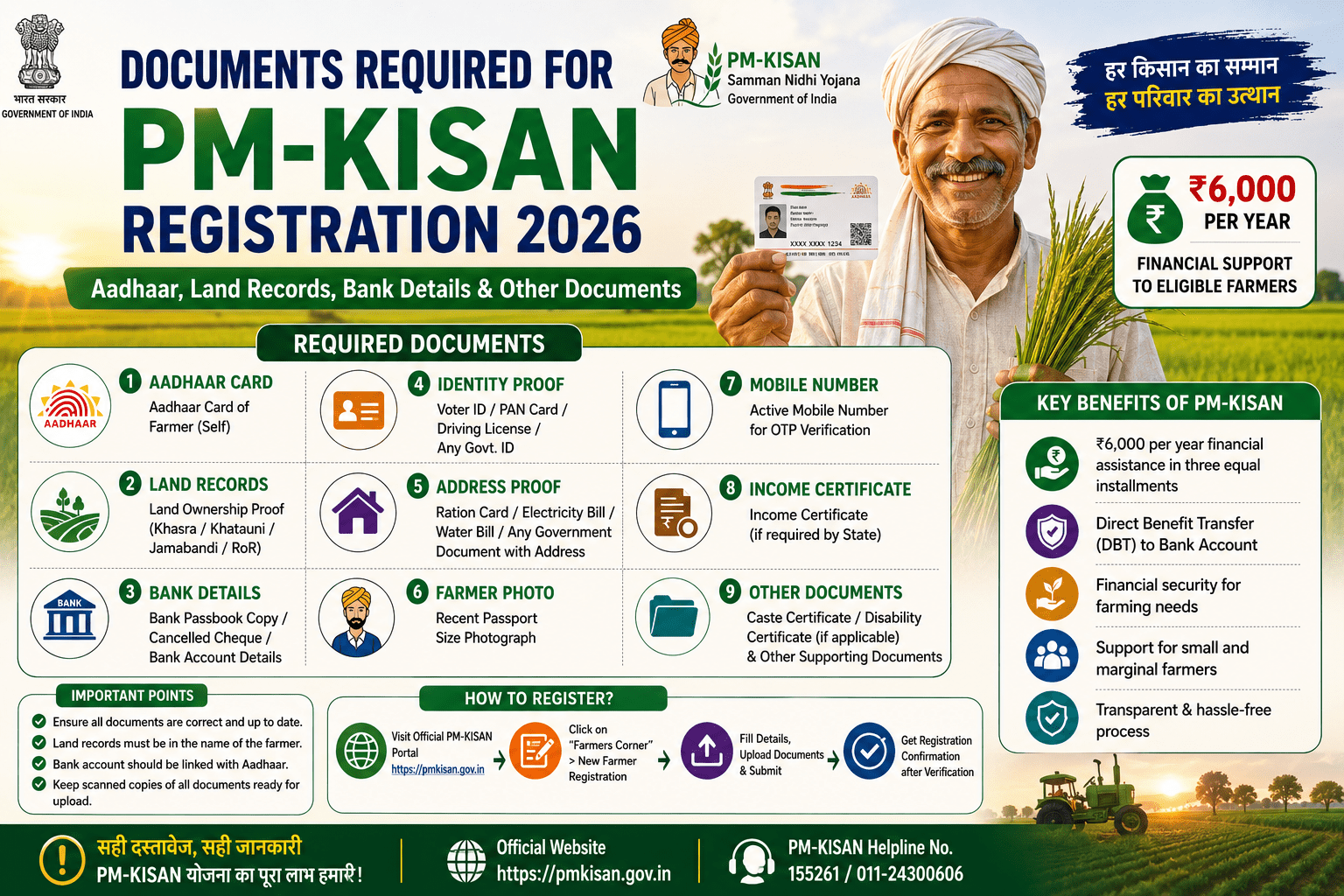 Documents Required for PM-KISAN Registration 2026